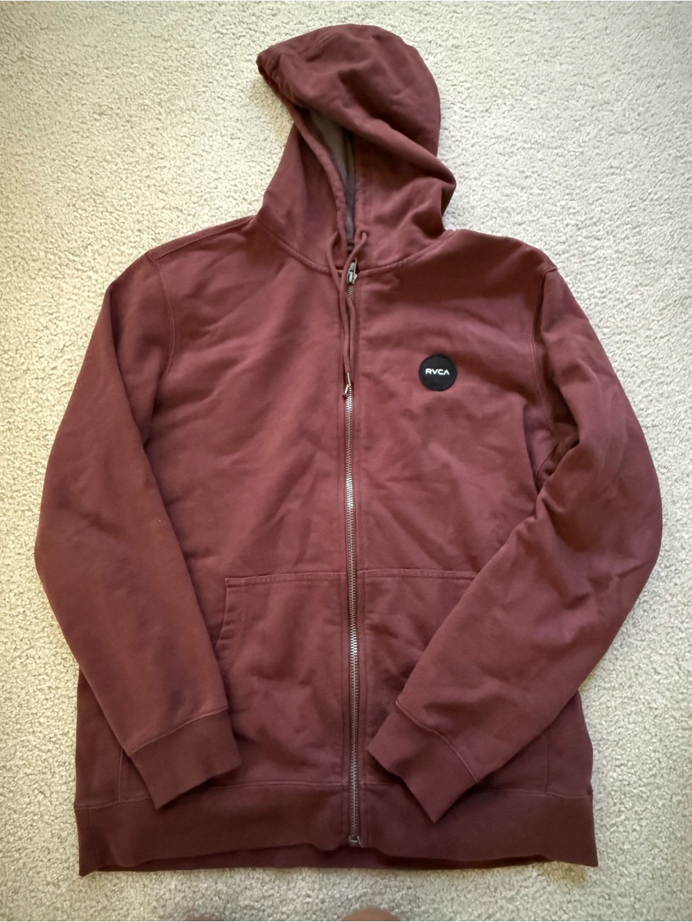 RVCA Full Zip Hoodie – Size L – Brown/Rust – Logo Patch